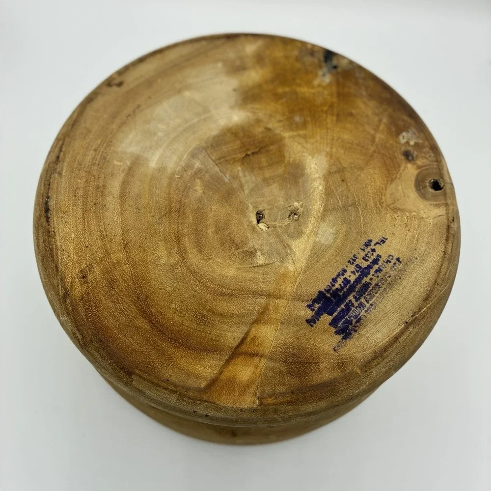 Vintage Hand Turned Wooden Mortar and Pestle Set Banded Rings 7in